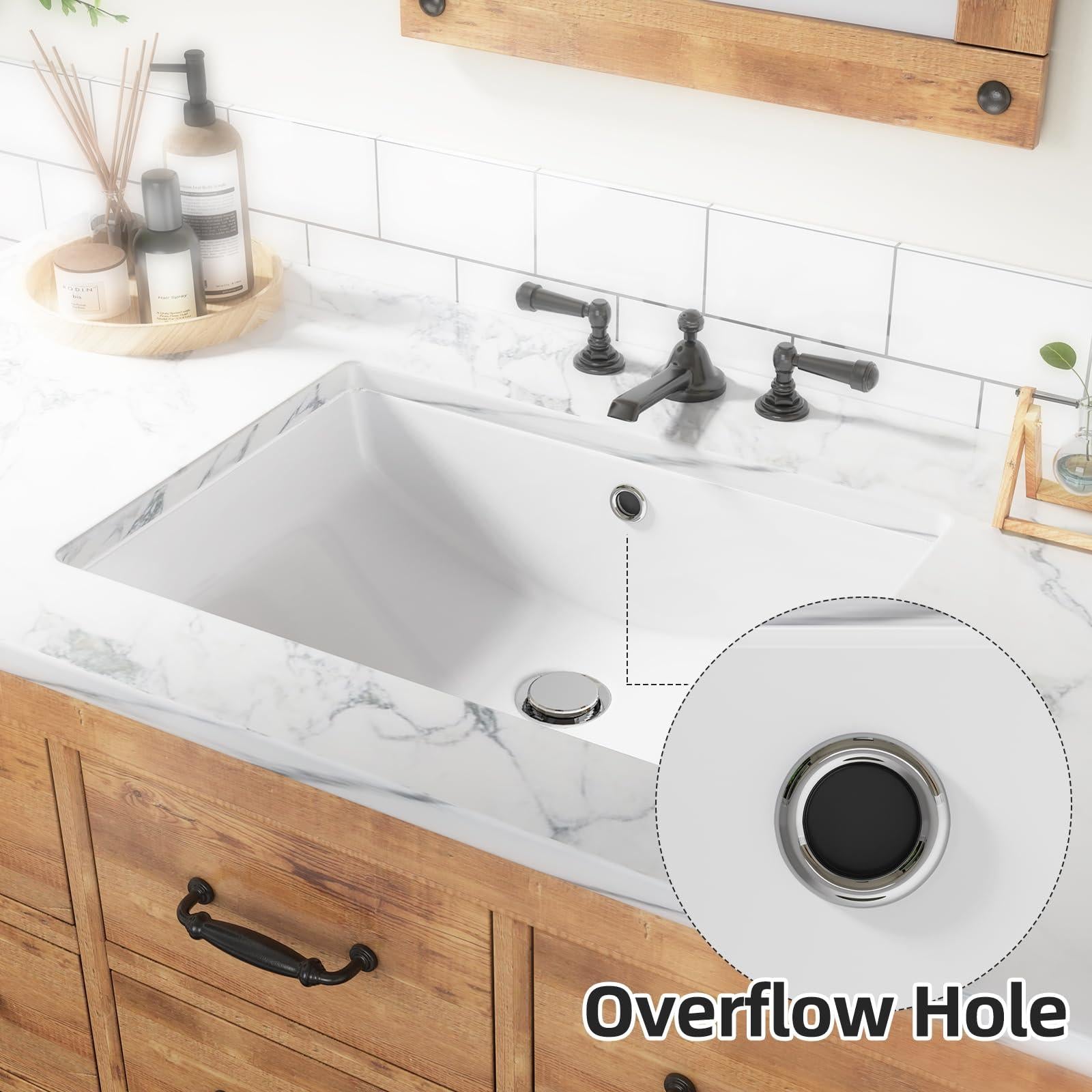 Lavabo da appoggio in ceramica Garvee, rettangolare, troppo pieno, bianco lucido, 21,65x15,75x7,87 pollici, bagno moderno