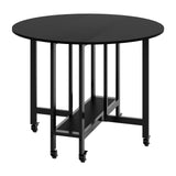 GARVEE Tavolo da Pranzo Rotondo Pieghevole 100 × 100 × 75 cm, con Ruote e Ripiano Portaoggetti, Salvaspazio per Cucina, per Uso Quotidiano e Organizzazione
