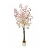 GARVEE Albero di Ciliegio Artificiale a Doppio Tronco 150 cm con Fiori Rosa Chiaro in Seta e Vaso PE, Decorazione Realistica per Interni