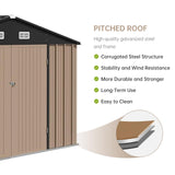Garvee Capanno Metallo 305x366 cm con Tetto a Spiovente e Porta Blocca, Resistente Marrone per Giardino e Esterni