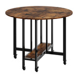 Garvee Tavolo Rotondo Pieghevole 100 × 100 × 75 cm con Ruote e Ripiano Portaoggetti per Cucina - Marrone