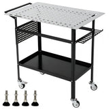 GARVEE Banco da Lavoro per Saldatura in Acciaio al Carbonio 91,4 × 61 cm, Portata 363 kg, Pannello Portautensili e Doppi Ripiani, Ruote Bloccabili, Nero - Nero