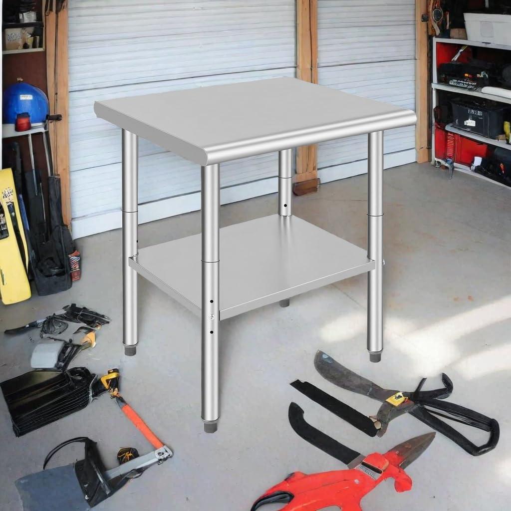 Tavolo da Lavoro in Acciaio Inox GARVEE 60x76 cm per Festa del Papà - Resistente, Regolabile, Antikorrosione, Piedini Livellabili per Cucina e Uso Commerciale
