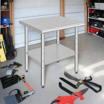 Tavolo da Lavoro in Acciaio Inox GARVEE 60x76 cm per Festa del Papà - Resistente, Regolabile, Antikorrosione, Piedini Livellabili per Cucina e Uso Commerciale