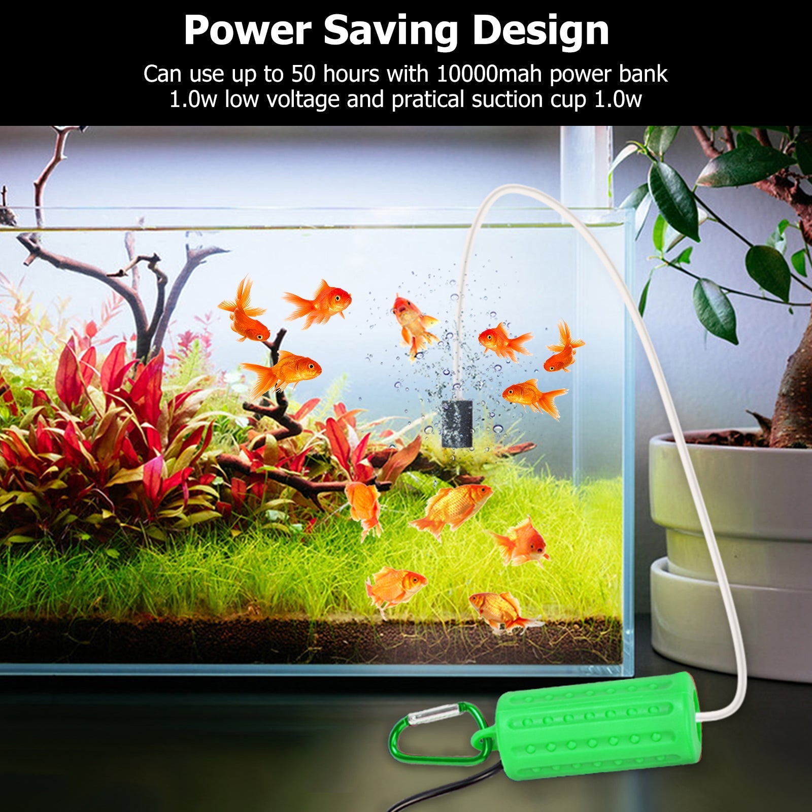 Garvee Mini Pompa ad Aria USB per Acquario Verde per Acquari di Piccole e Medie Dimensioni, Silenziosa, a Risparmio Energetico, Portatile, 7x3cm