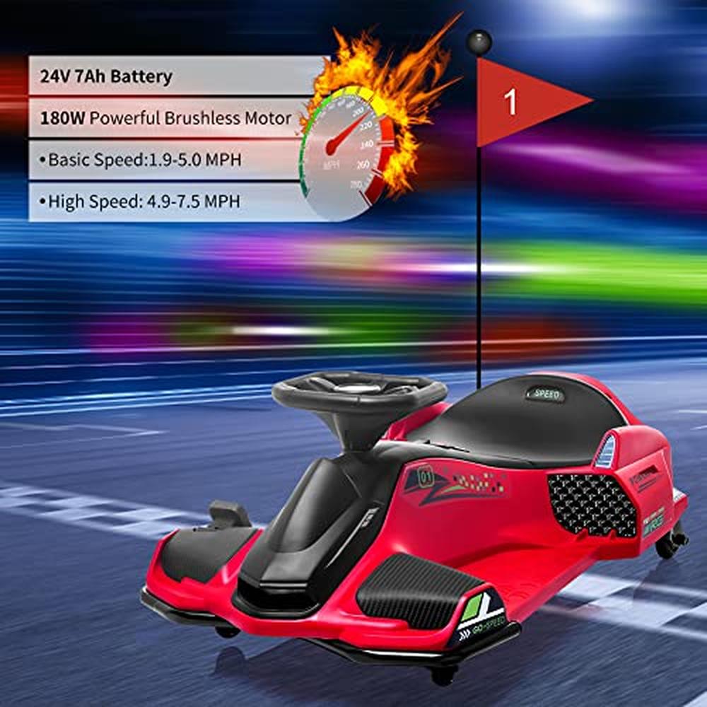 Garvee Kids Drift Go-Kart elettrico 24V - Telaio in metallo, per esterni, rosso - Divertimento e avventura per giovani conducenti
