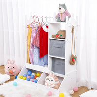 Armadio per bambini Garvee con luce e specchio, MDF, spazio di archiviazione e asta appendiabiti, bianco, per la cameretta delle bambine