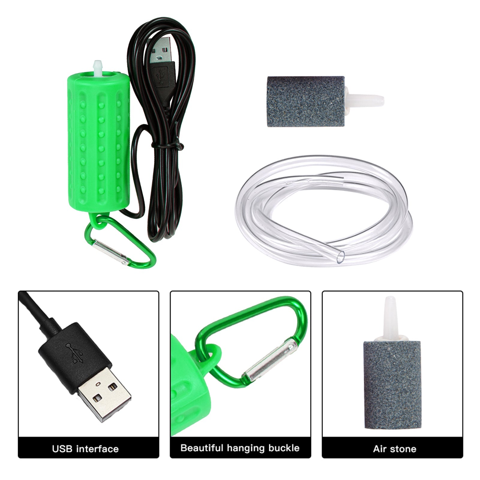 Garvee Mini Pompa ad Aria USB per Acquario Verde per Acquari di Piccole e Medie Dimensioni, Silenziosa, a Risparmio Energetico, Portatile, 7x3cm