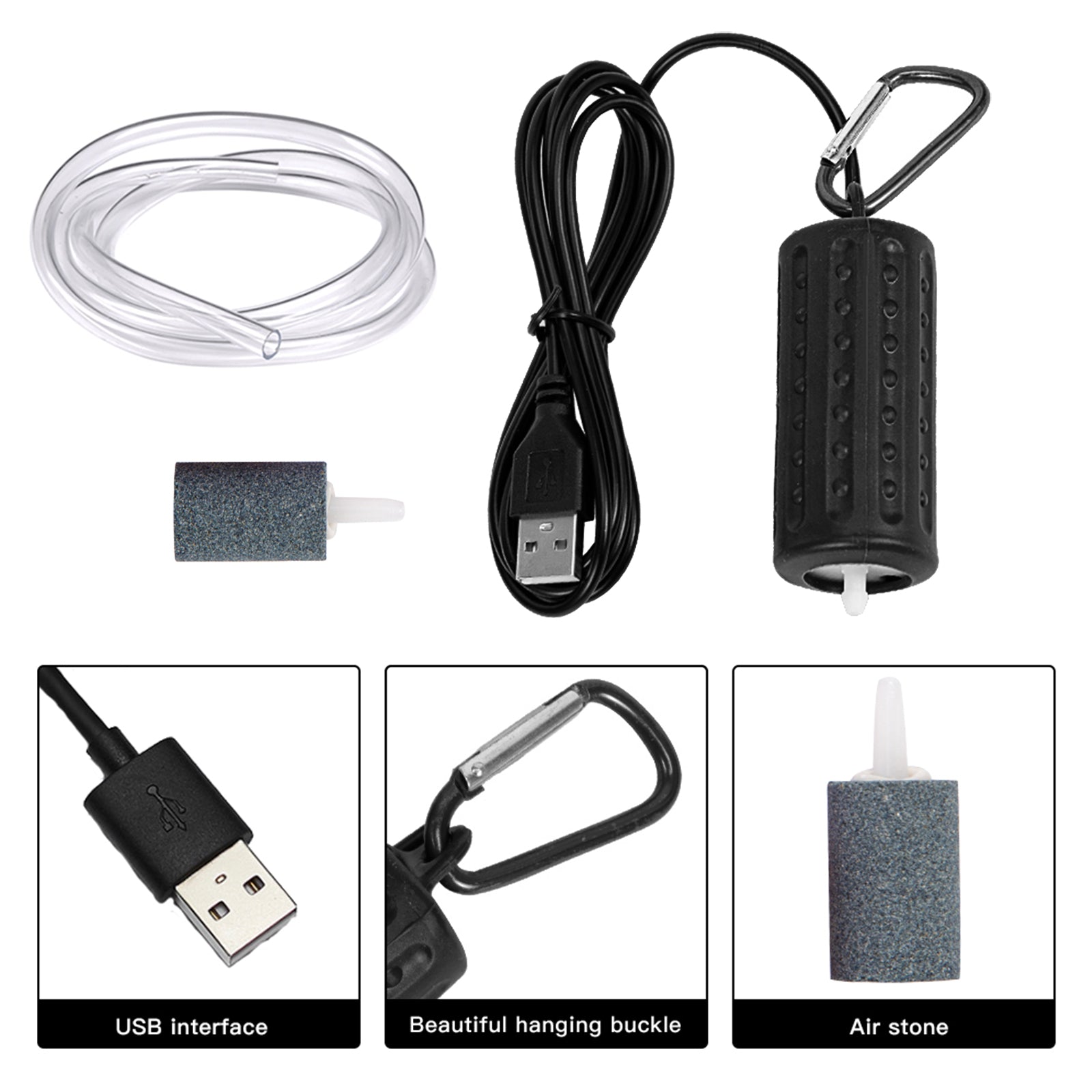 Pompa ad aria USB per acquario Garvee Mini, silenziosa, a risparmio energetico, durevole, in silicone, portatile, per acquari di piccole e medie dimensioni, per esterni, 7x3 cm