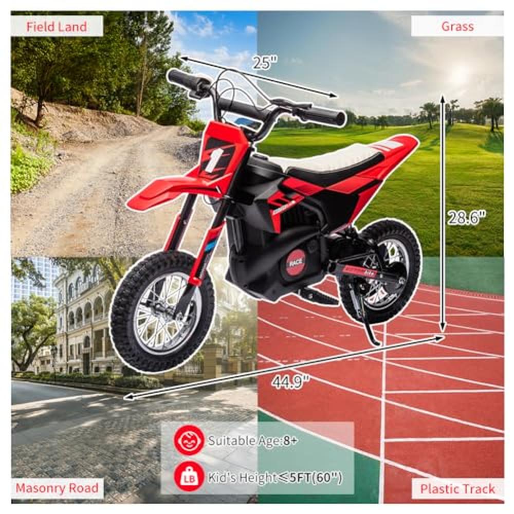 Moto elettrica fuoristrada Garvee 24V Motore da 250W per bambini e adolescenti Avventure all'aria aperta 44,9"L x 25"W x 28,6"H Nero