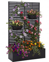 Garvee Fioriera Rialzata in Metallo 180,3 cm con Traliccio Integrato, Schermo Privacy e Fori di Drenaggio per Rampicanti e Ortaggi, Nera, Righe Orizzontali - Nero