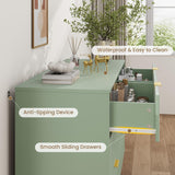 GARVEE Cassettiera Stretta Moderna a 4 Cassetti Verde Oliva con Frontali Ondulati, Maniglie Dorate, Gambe in Metallo e Kit Anti-Ribaltamento - Verde oliva 16