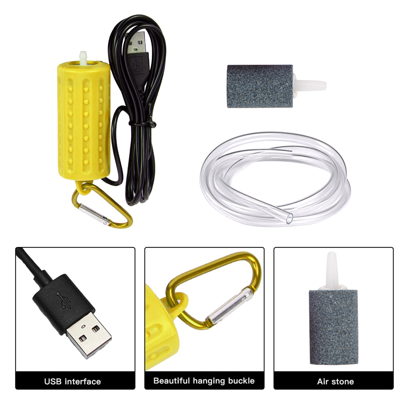 Garvee Pompa Aria Acquario USB Silenziosa Mini Areatore Economico in Plastica Giallo per Acquari Piccoli e Medi Casa e Ufficio