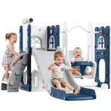GARVEE Parco Giochi 7 in 1 per Bambini con Scivolo e Altalena, Struttura in HDPE Blu e Grigio con Base Anti-Ribaltamento, per Interno ed Esterno