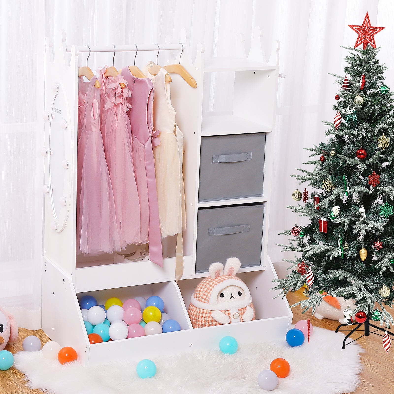 Garvee Dress Up Storage per ragazze con luce e specchio, MDF, rosa, cameretta per bambini, 45x32x19 pollici