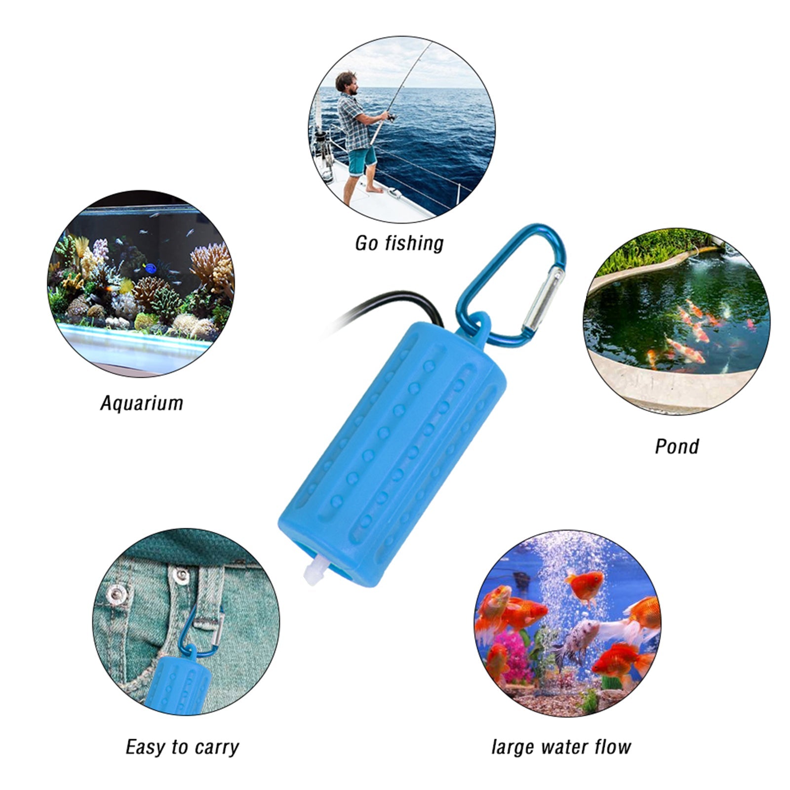 Pompa ad aria Garvee per acquario USB Mini portatile silenziosa a risparmio energetico in plastica blu per acquari