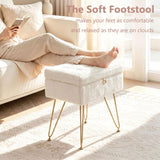 GARVEE Pouf da Trucco con Contenitore, Bianco, con Seduta in Pelliccia Sintetica, Gambe Dorate e Vano Interno, per Camera - Bianco