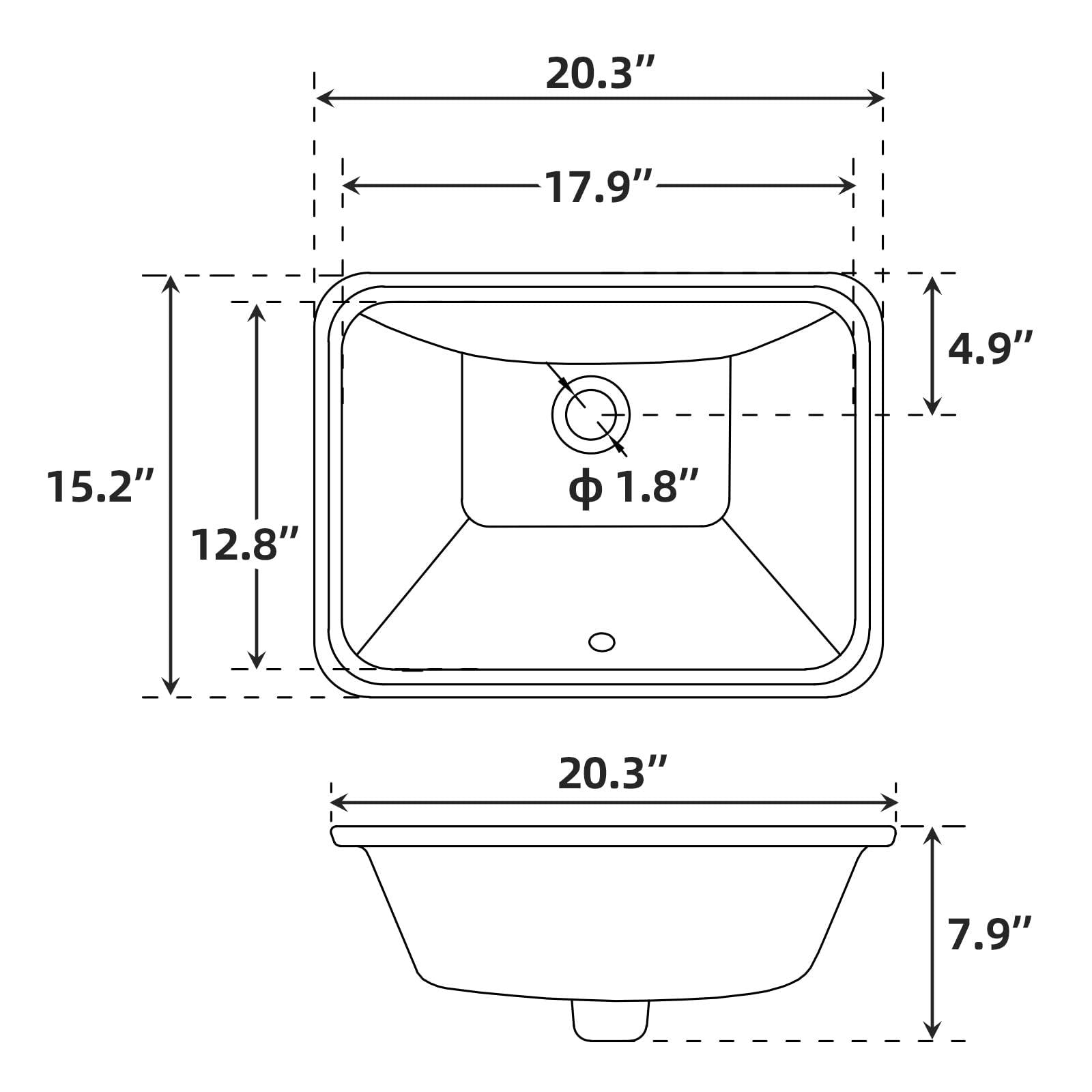 Lavabo da appoggio in ceramica Garvee, rettangolare, bianco lucido, 20,28x15,16x7,87 pollici, bagno moderno