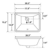 Lavabo da appoggio in ceramica Garvee, rettangolare, troppo pieno, bianco lucido, 21,65x15,75x7,87 pollici, bagno moderno