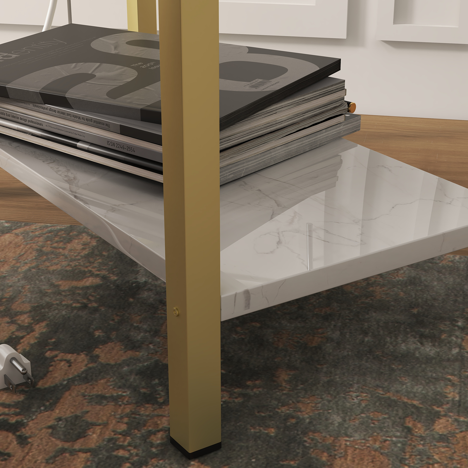 Tavolino Garvee con cassetto e ripiano, comodino stretto, stile industriale, grigio