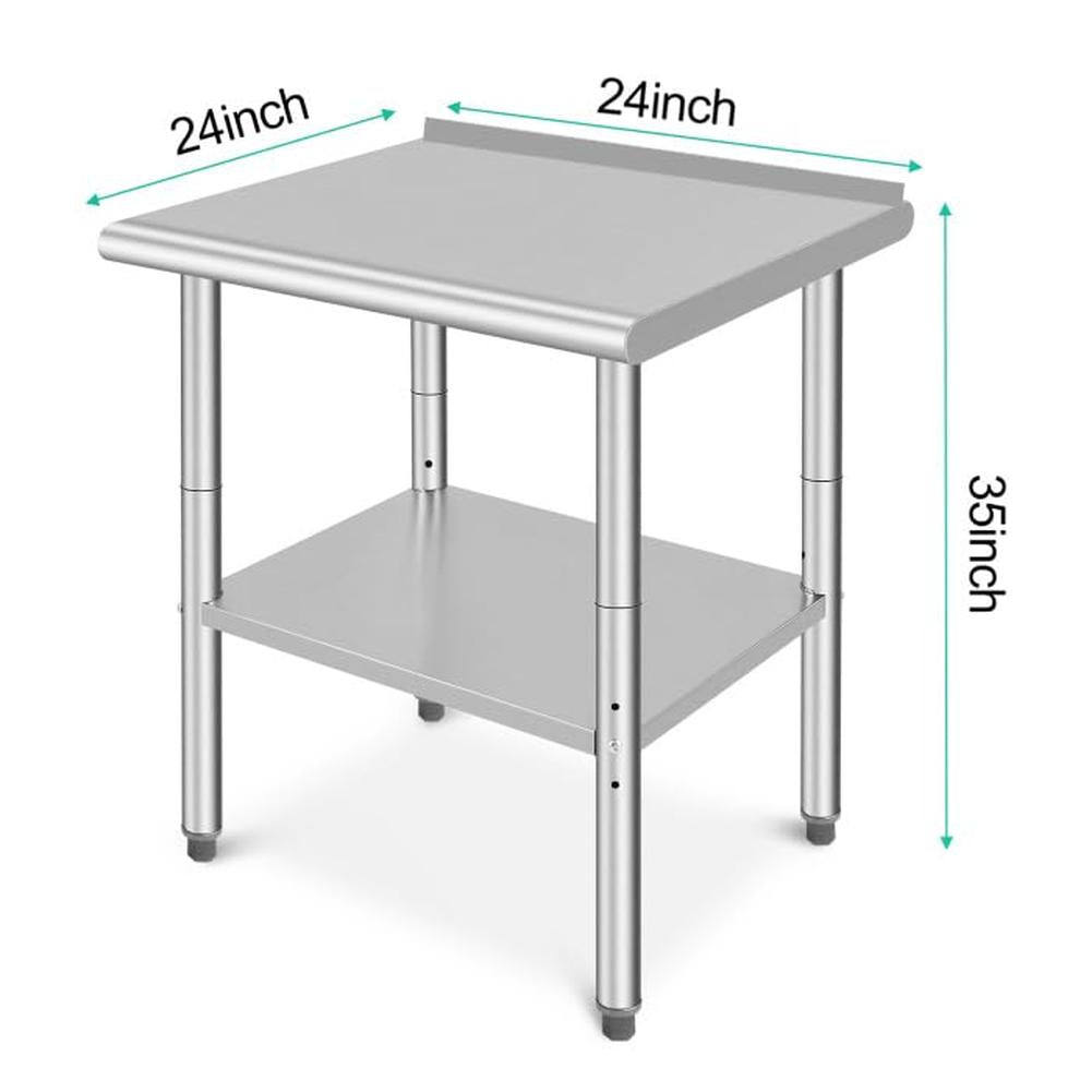 Tavolo da lavoro in acciaio inossidabile Garvee 61x61x89 cm con ripiano inferiore regolabile per cucina e ristorante argento lucido