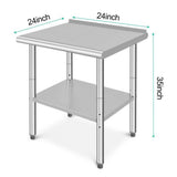 Tavolo da lavoro in acciaio inossidabile Garvee 61x61x89 cm con ripiano inferiore regolabile per cucina e ristorante argento lucido - Sliver