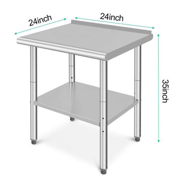 Tavolo da lavoro in acciaio inossidabile Garvee 61x61x89 cm con ripiano inferiore regolabile per cucina e ristorante argento lucido