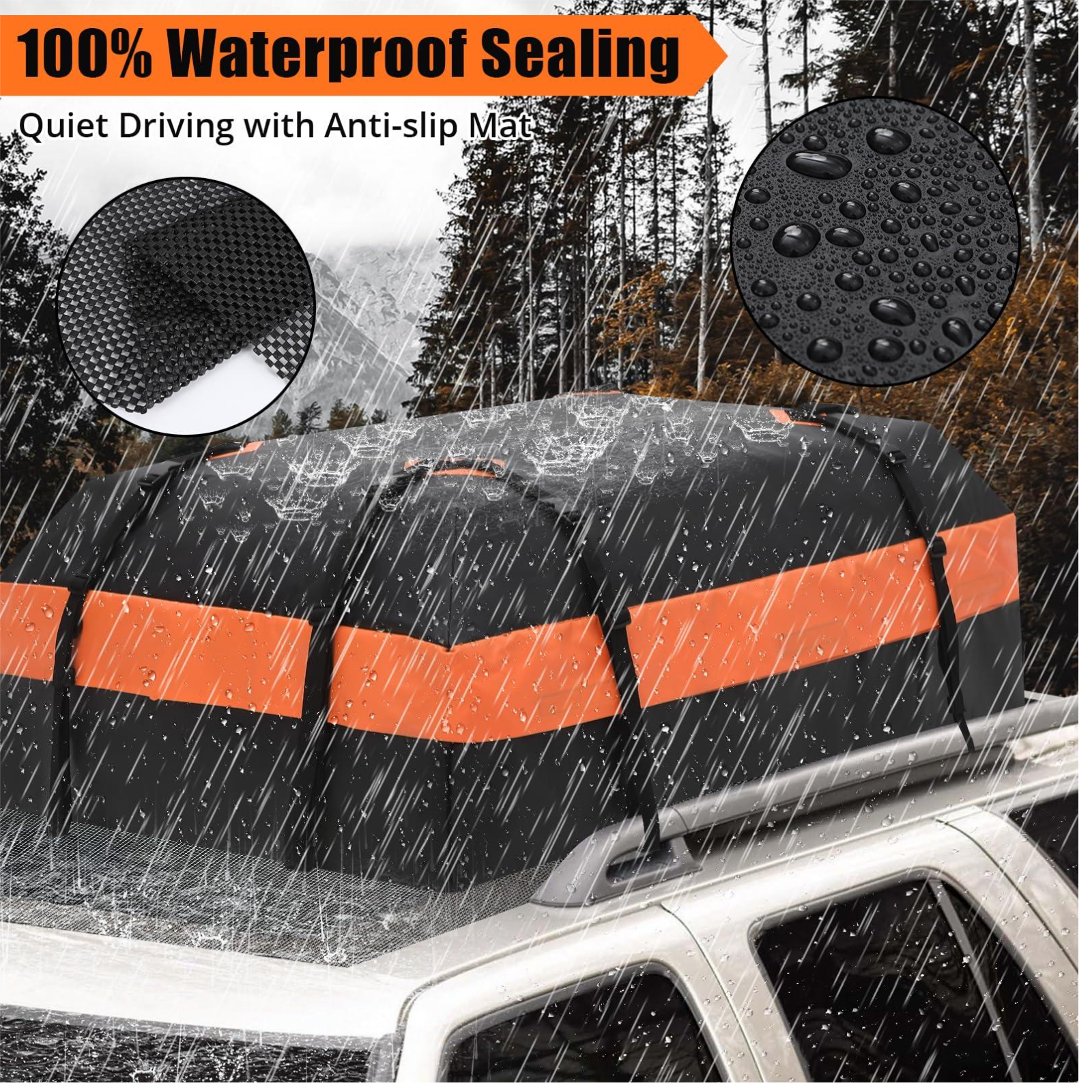 Borsa portabagagli per auto Garvee da 21 piedi cubi impermeabile con 8 cinghie rinforzate per viaggi L51,9 x L39,4 x A17,7 pollici Nero