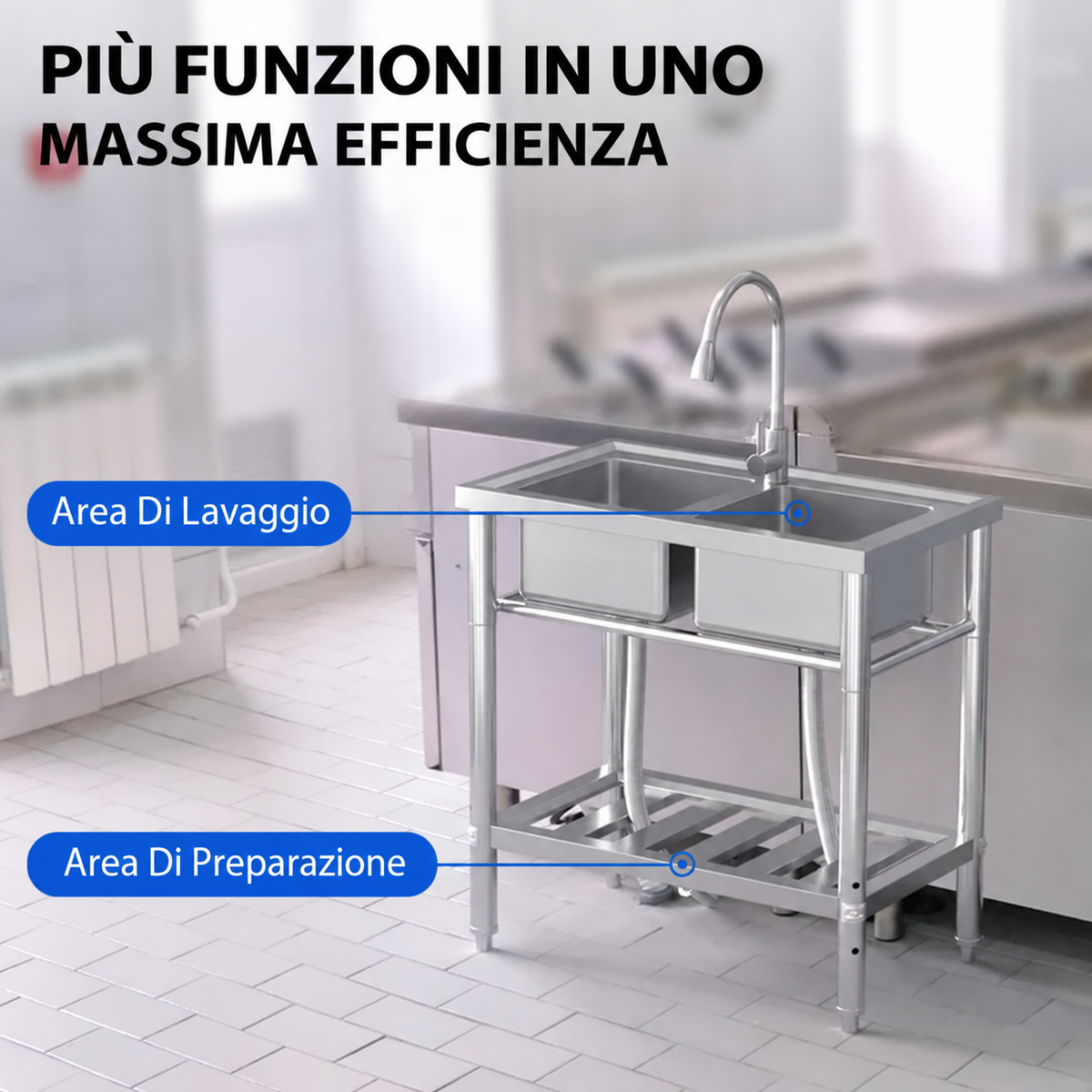 GARVEE Lavello Commerciale Autoportante 53 x 53 x 84 cm in Acciaio Inox, Vasca Singola con Paraspruzzi e Ripiano, Senza Rubinetto