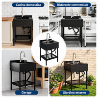 Garvee Lavello in acciaio inox Garvee 65x53x100 cm – Lavello singolo freestanding per cucina, lavanderia ed esterni – Struttura e vasca nere