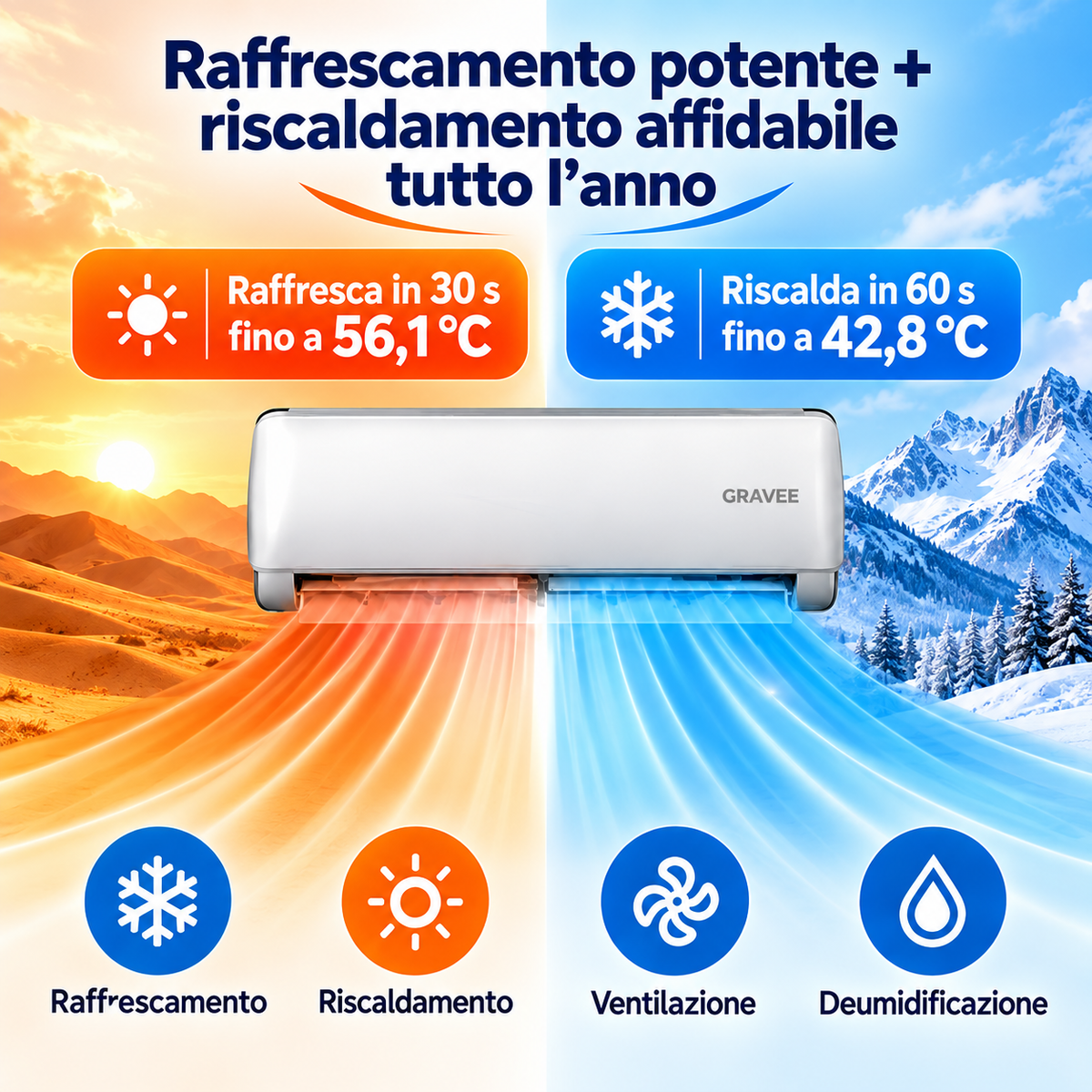 GARVEE Condizionatore Split Garvee AUX 12000 BTU con riscaldamento, classe energetica A++, refrigerante R32, Wi-Fi e kit di installazione incluso