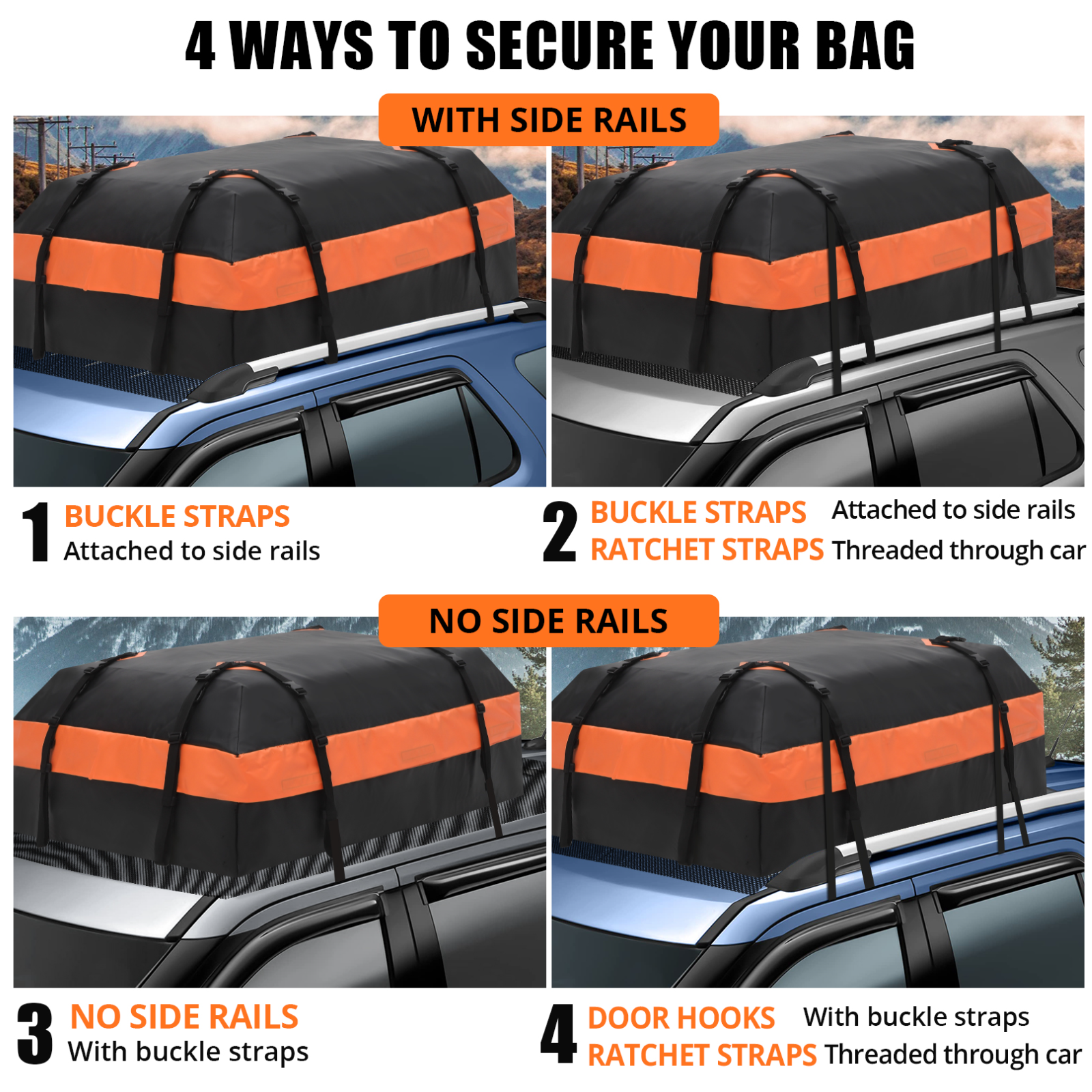 Borsa portabagagli per auto Garvee da 21 piedi cubi impermeabile con 8 cinghie rinforzate per viaggi L51,9 x L39,4 x A17,7 pollici Nero