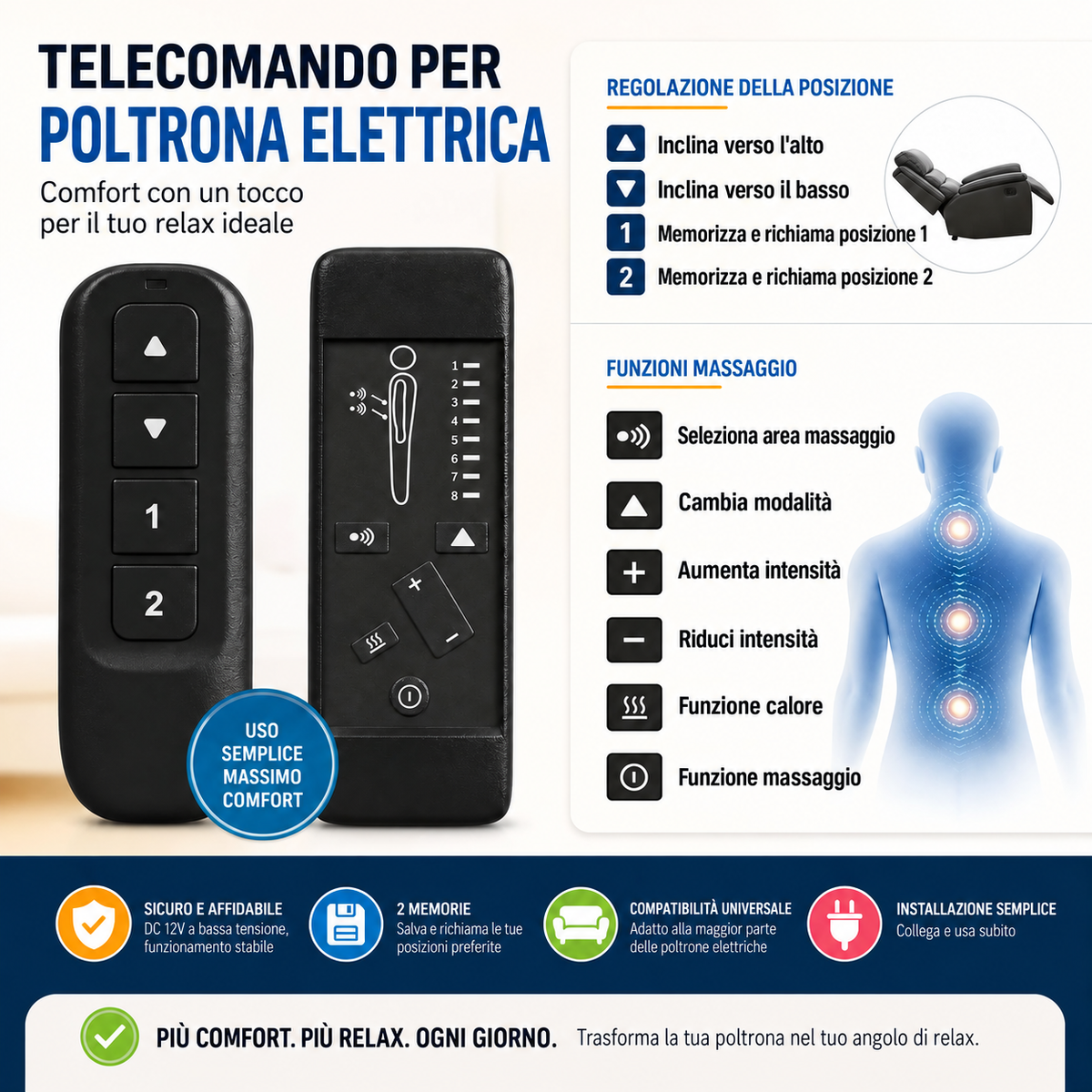 Garvee Massagesessel Elettrico con 8 Modi Massaggio, Funzione Riscaldante, USB, Grigio, Relax per Soggiorno, Compatto