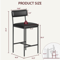 Set di 2 sgabelli da bar Garvee, imbottiti con schienale, poggiapiedi, struttura in metallo, seduta in MDF per cucina e bancone bar, nero