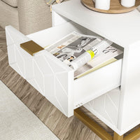 Cassettiera in legno Garvee bianca a 3 cassetti con maniglie in metallo dorato per camera da letto e soggiorno, moderna, robusta, MDF, stabile