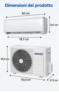 GARVEE Condizionatore Split Garvee AUX 12000 BTU con riscaldamento, classe energetica A++, refrigerante R32, Wi-Fi e kit di installazione incluso