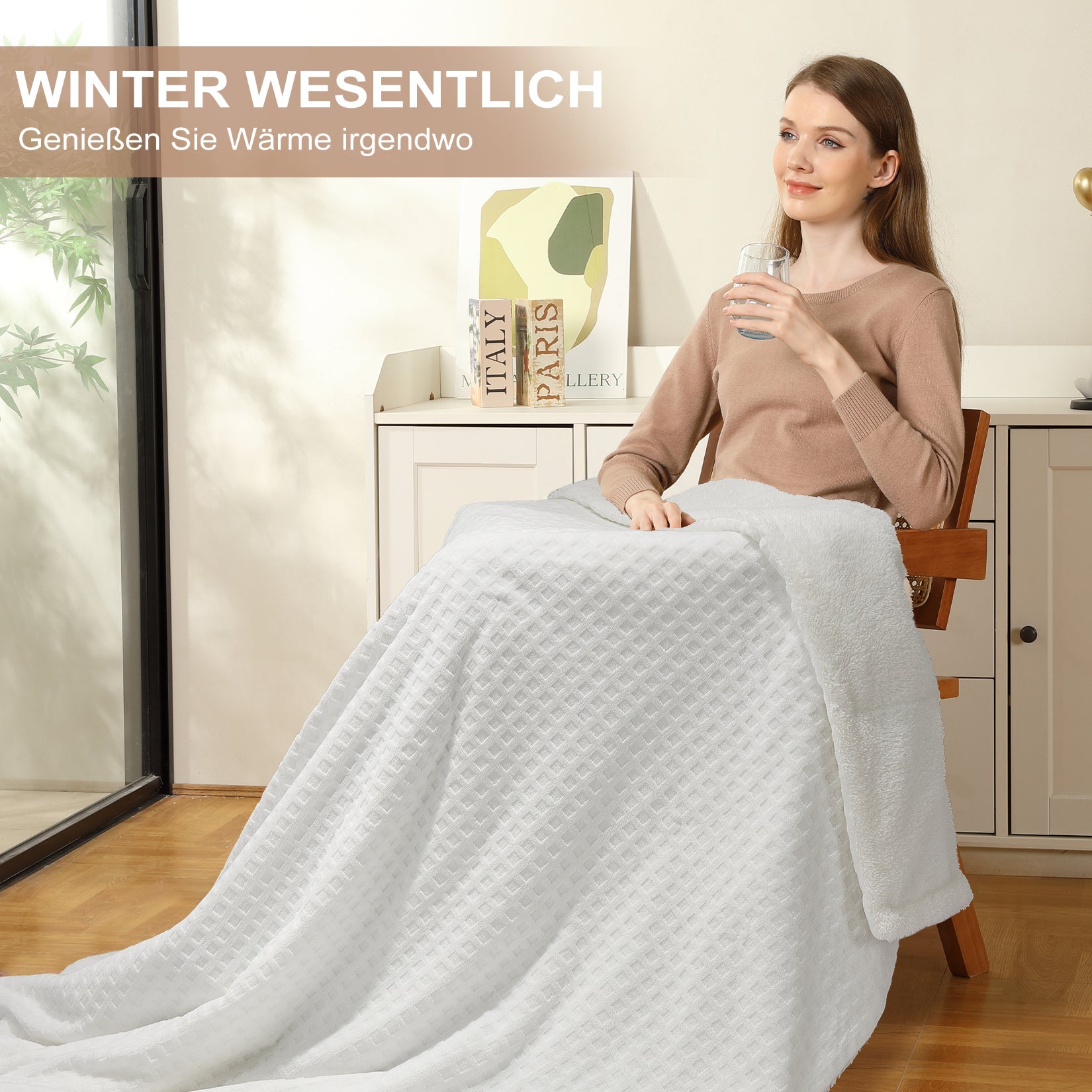 GARVEE Coperta elettrica riscaldata con spegnimento automatico, riscaldamento rapido, beige, 130x180 cm