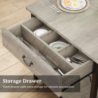 Set da pranzo Garvee per 4 persone con spazio di archiviazione e portabottiglie, panche imbottite, struttura in MDF e metallo, grigio, salvaspazio, stanze piccole