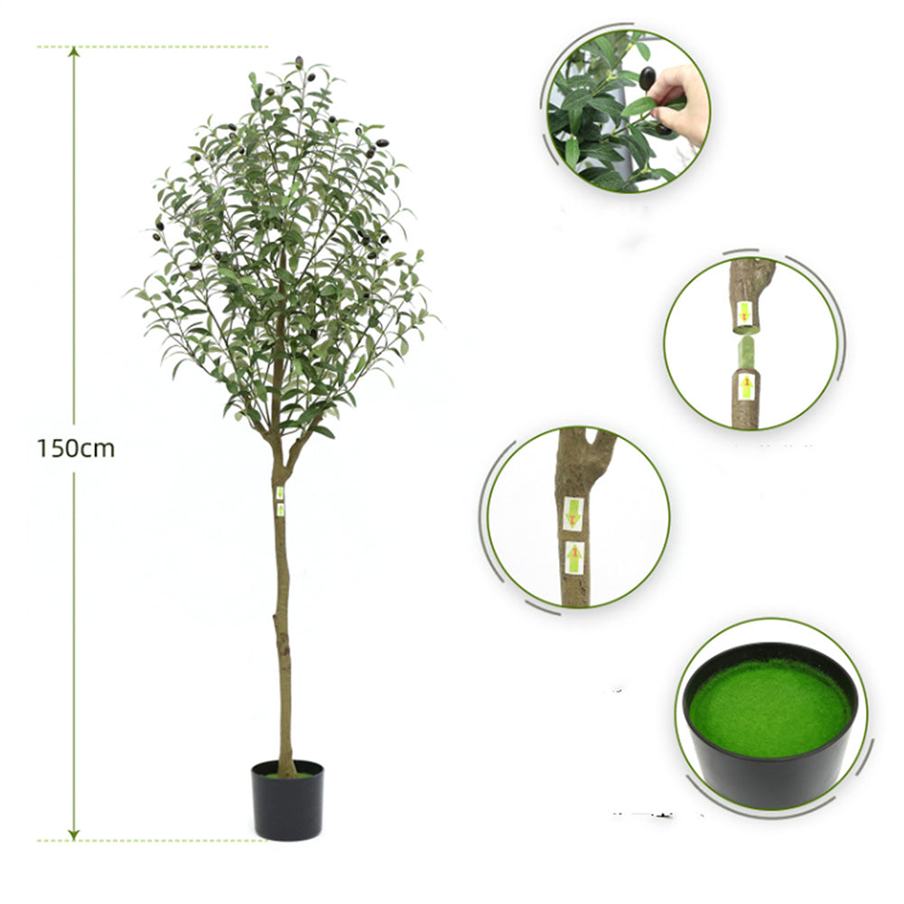 Albero di ulivo artificiale Garvee da 1,5 m con tronco malleabile, foglie realistiche, vaso di plastica per ufficio e soggiorno, facile da pulire, verde