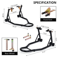 Cavalletto per moto Garvee, capacità di 850 libbre, cavalletto combinato anteriore/posteriore, struttura robusta in acciaio, forcelle regolabili per officina e garage