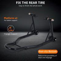 Cavalletto per moto Garvee, capacità di 850 libbre, cavalletto combinato anteriore/posteriore, struttura robusta in acciaio, forcelle regolabili per officina e garage