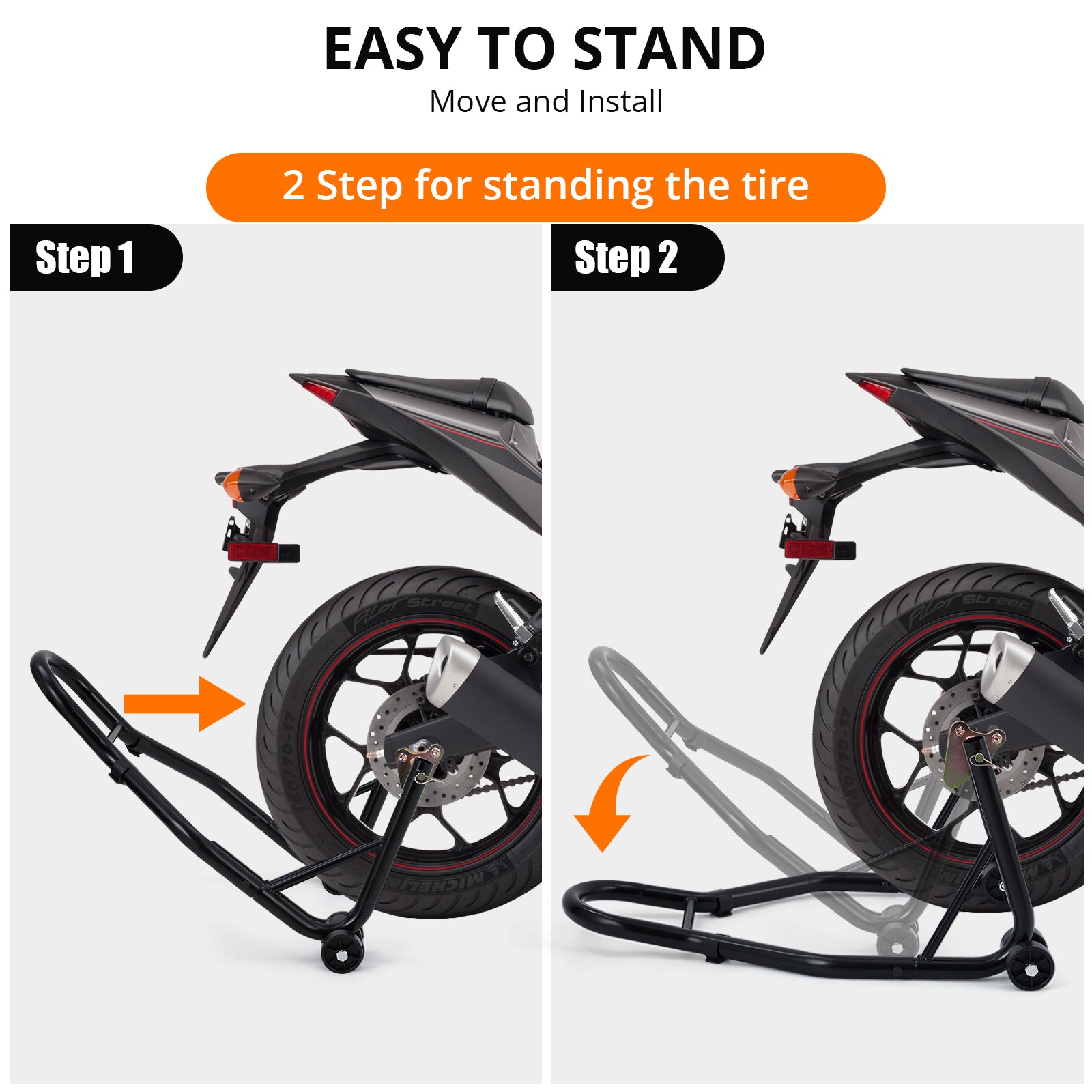 Cavalletto per moto Garvee, capacità di 850 libbre, cavalletto combinato anteriore/posteriore, struttura robusta in acciaio, forcelle regolabili per officina e garage