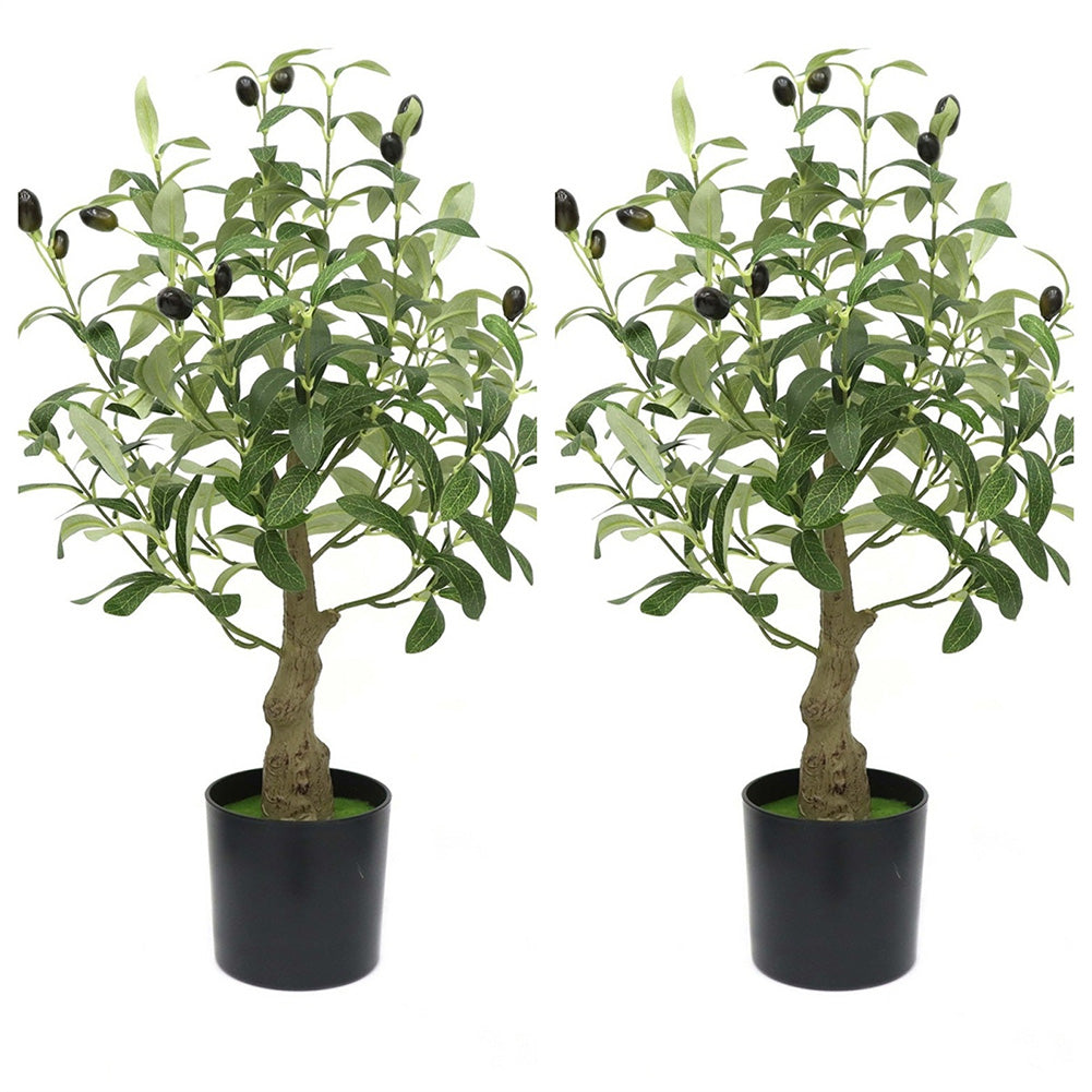 Garvee Albero di ulivo artificiale 2 pezzi con tronchi in legno naturale per uso interno ed esterno 60 cm verde