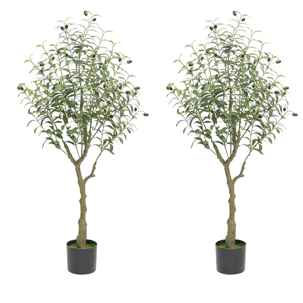 Garvee Set di 2 alberi di ulivo artificiali da 4 piedi con tronco in legno naturale e rami regolabili per soggiorno e ufficio, 60 pollici, verde