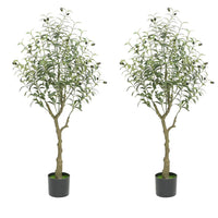 Garvee Set di 2 alberi di ulivo artificiali da 4 piedi con tronco in legno naturale e rami regolabili per soggiorno e ufficio, 60 pollici, verde