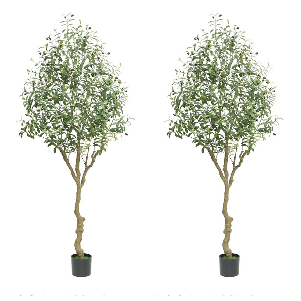 Albero di ulivo artificiale Garvee da 7 piedi con tronco in legno naturale e rami regolabili per soggiorno e ufficio, vaso stabile, verde