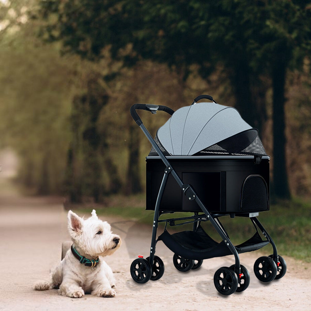 Passeggino pieghevole 3 in 1 Garvee per animali domestici, con cestino portaoggetti, finestra in rete, portatile, fino a 25 kg, nero