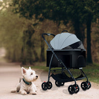 Passeggino pieghevole 3 in 1 Garvee per animali domestici, con cestino portaoggetti, finestra in rete, portatile, fino a 25 kg, nero