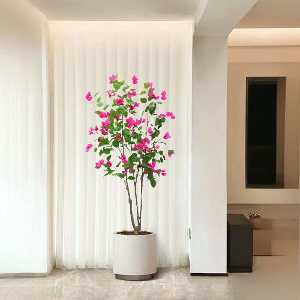 Albero di bouganville artificiale Garvee da 150 cm, facile da pulire, in plastica e seta, robusto vaso di cemento, decorazione per interni ed esterni, verde