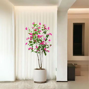 Albero di bouganville artificiale Garvee da 150 cm, facile da pulire, in plastica e seta, robusto vaso di cemento, decorazione per interni ed esterni, verde